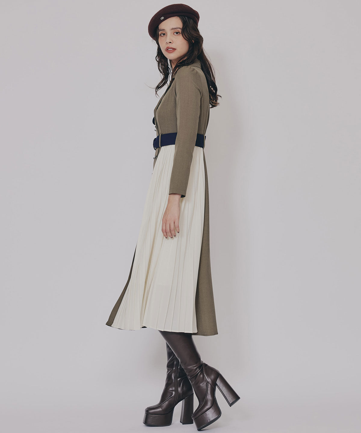 REDYAZEL「バイカラープリーツトレンチワンピース」|ワンピース|