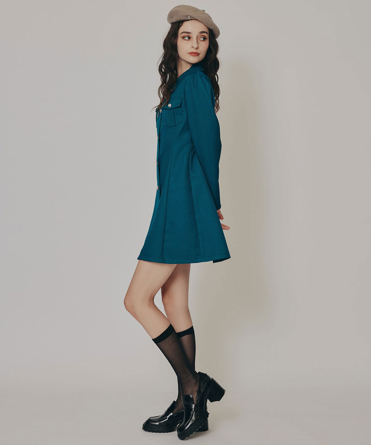 REDYAZEL「エンブレムボタンマイクロワッフルシャツワンピース」|ワンピース|