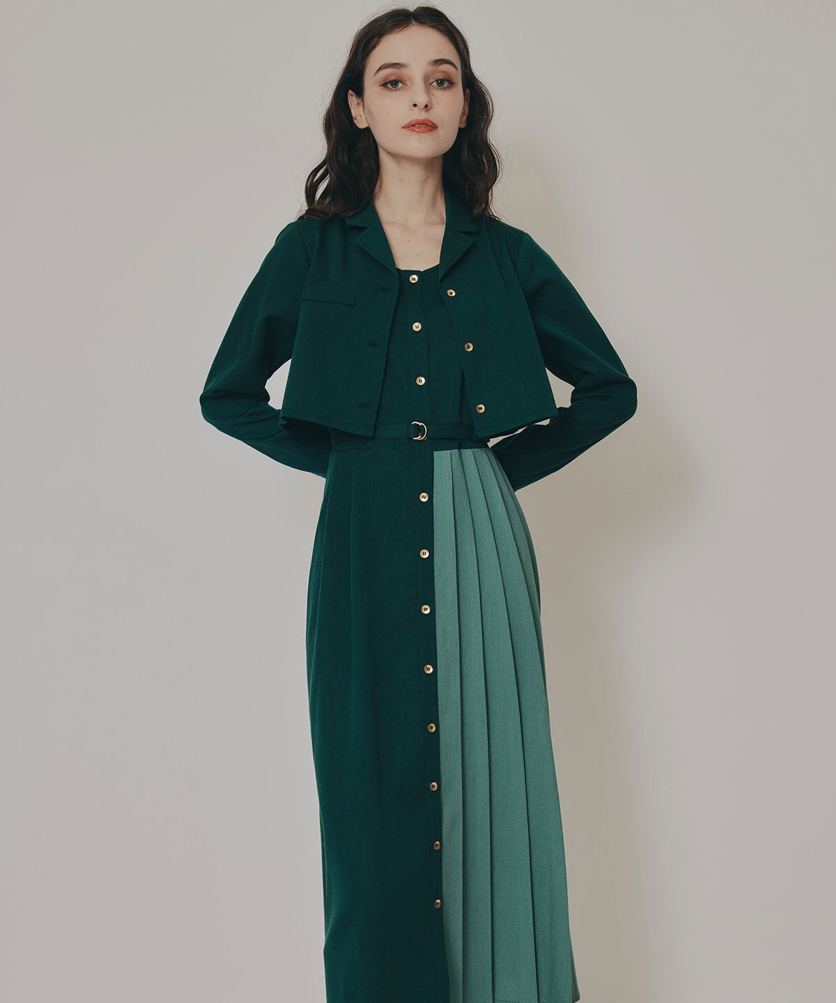 REDYAZEL「バイカラーアシメプリーツロングスリーブシャツワンピース」|ワンピース|