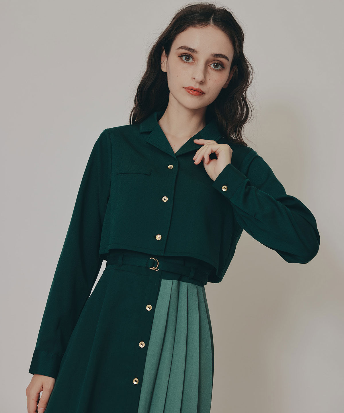 REDYAZEL「バイカラーアシメプリーツロングスリーブシャツワンピース」|ワンピース|