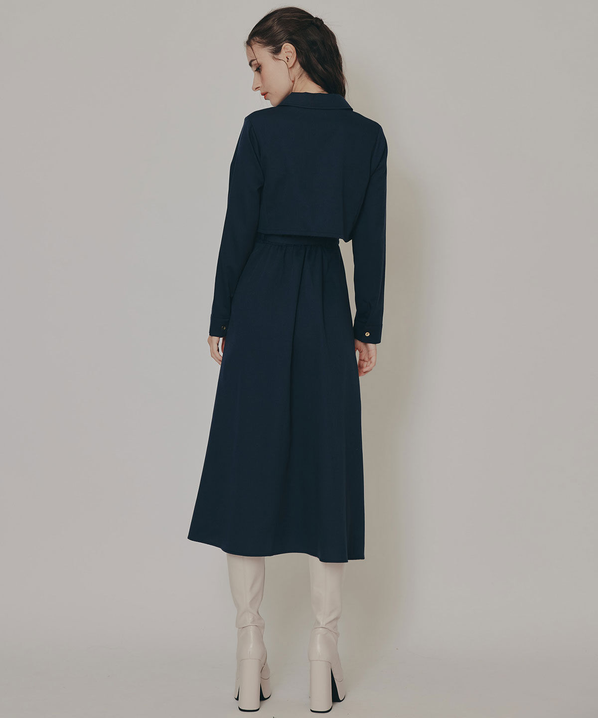 REDYAZEL「バイカラーアシメプリーツロングスリーブシャツワンピース」|ワンピース|