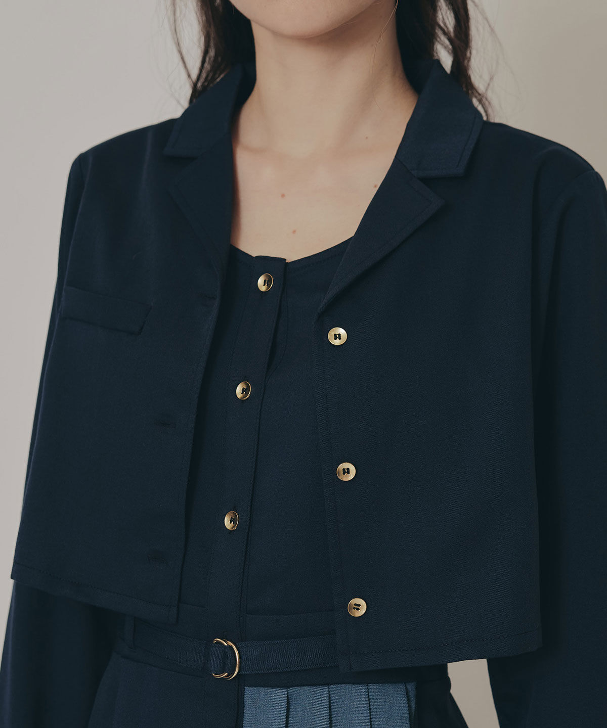 REDYAZEL「バイカラーアシメプリーツロングスリーブシャツワンピース」|ワンピース|