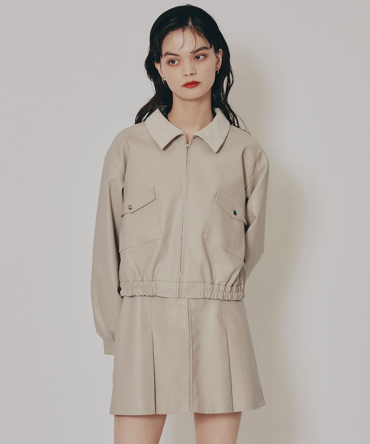 REDYAZEL「フェイクレザージップブルゾン」|ブルゾン・スタジャン|ベージュ