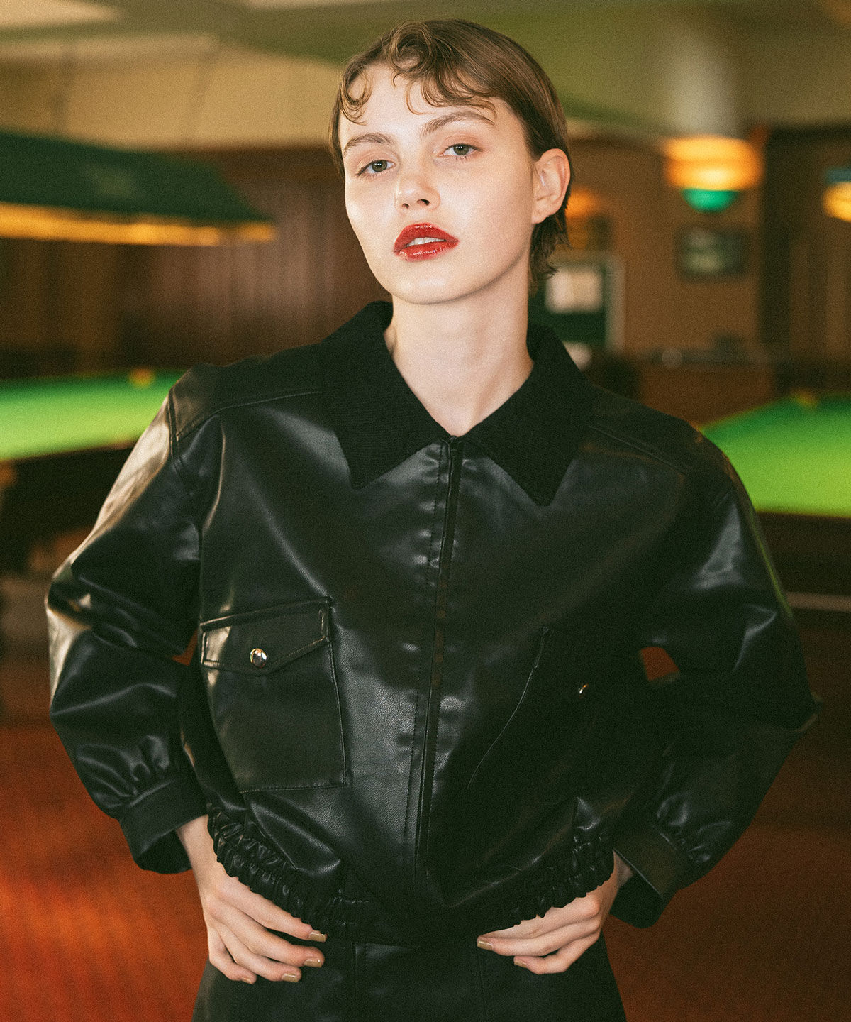 REDYAZEL「フェイクレザージップブルゾン」|ブルゾン・スタジャン|ブラック