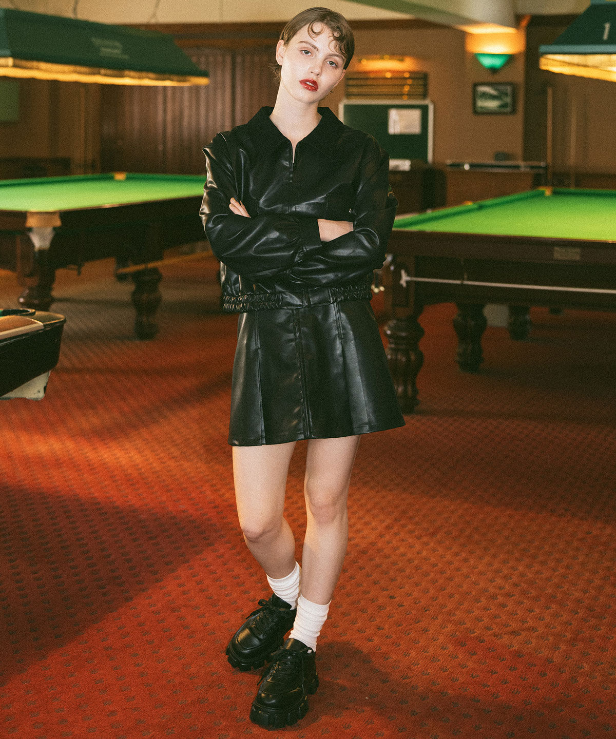 REDYAZEL「フェイクレザージップブルゾン」|ブルゾン・スタジャン|