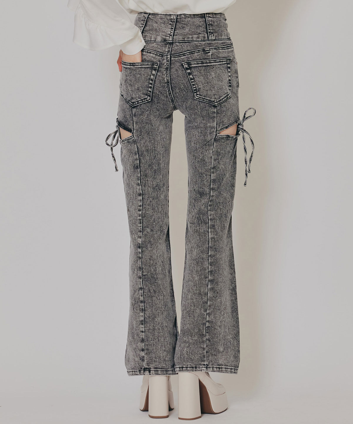 REDYAZEL「カットアウトリボンストレッチデニム」|デニム|