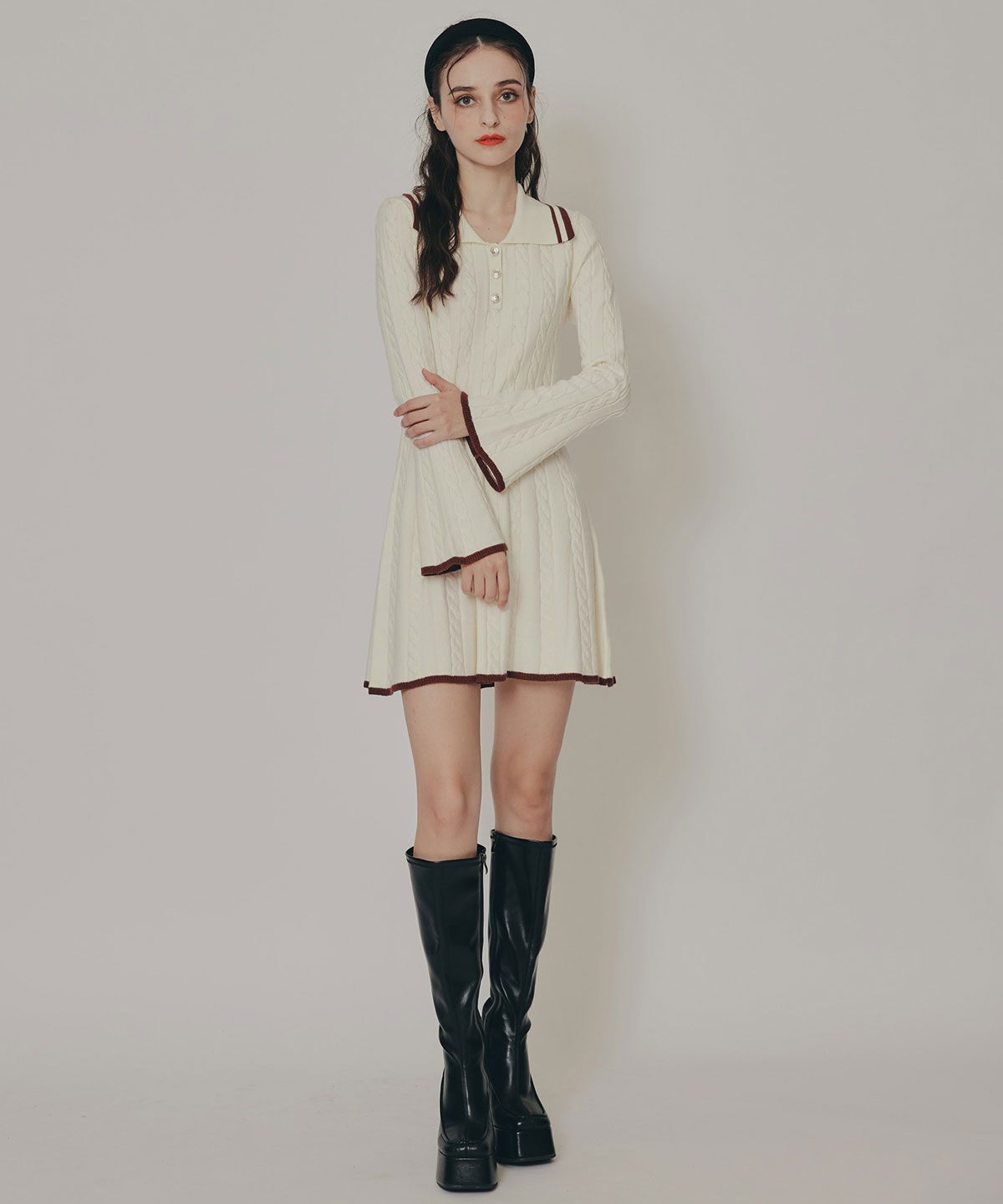 REDYAZEL「ラインケーブルミニニットワンピース」|ワンピース|