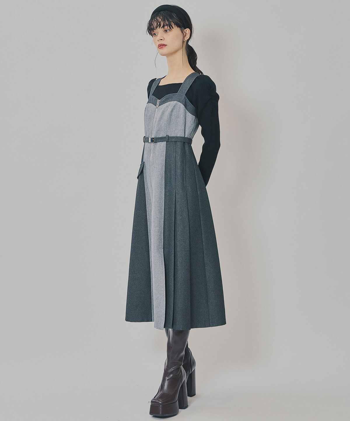 REDYAZEL「フロントジップバイカラージャンスカ」|ワンピース|