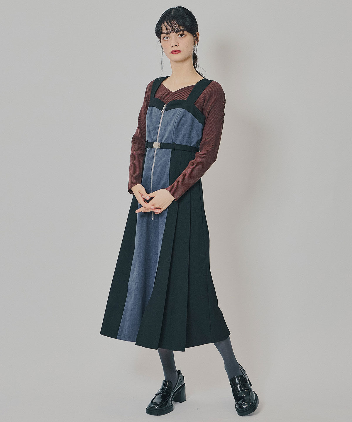 REDYAZEL「フロントジップバイカラージャンスカ」|ワンピース|ネイビー