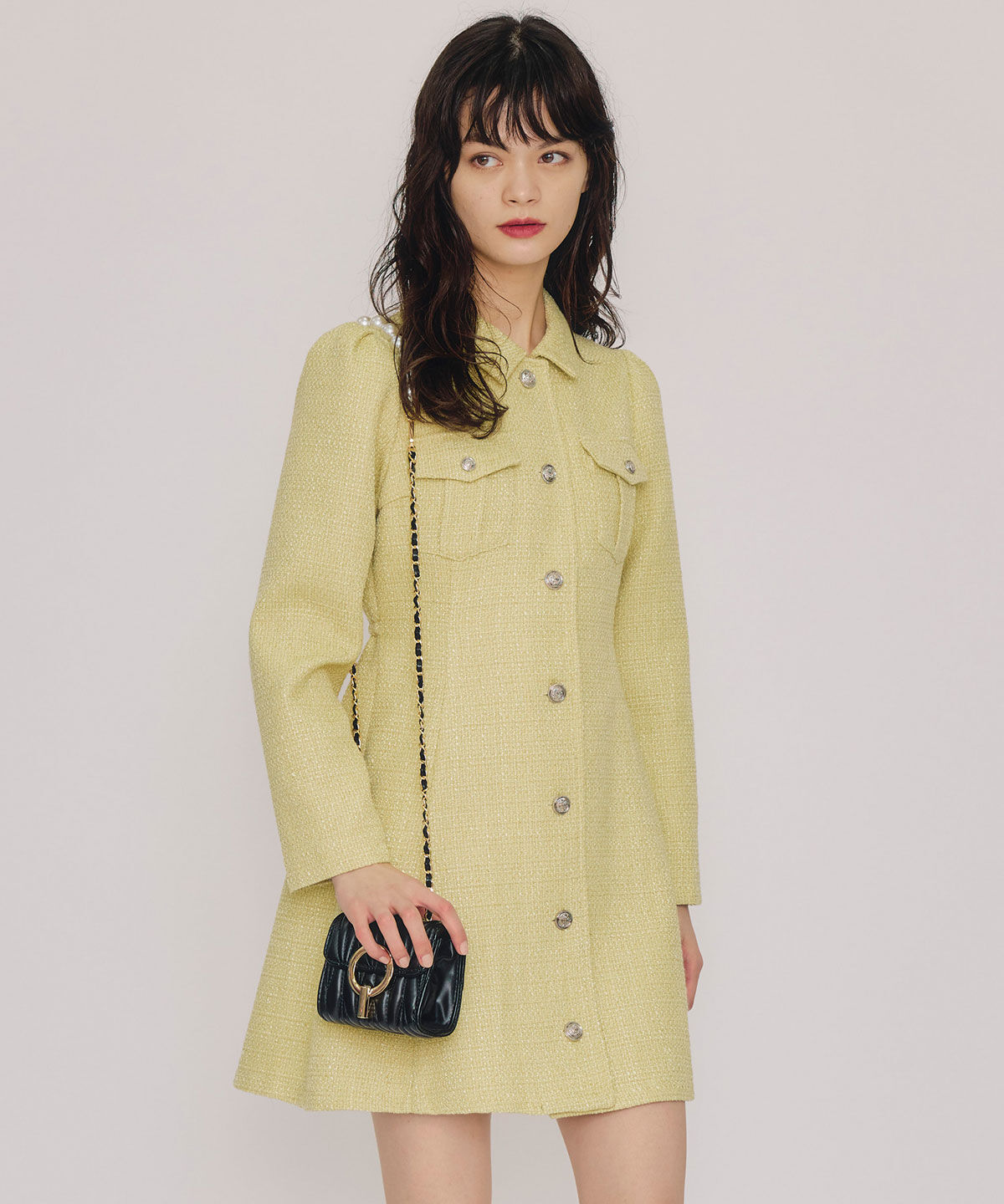 REDYAZEL「エンブレムボタンツイードシャツミニワンピース」|ワンピース|