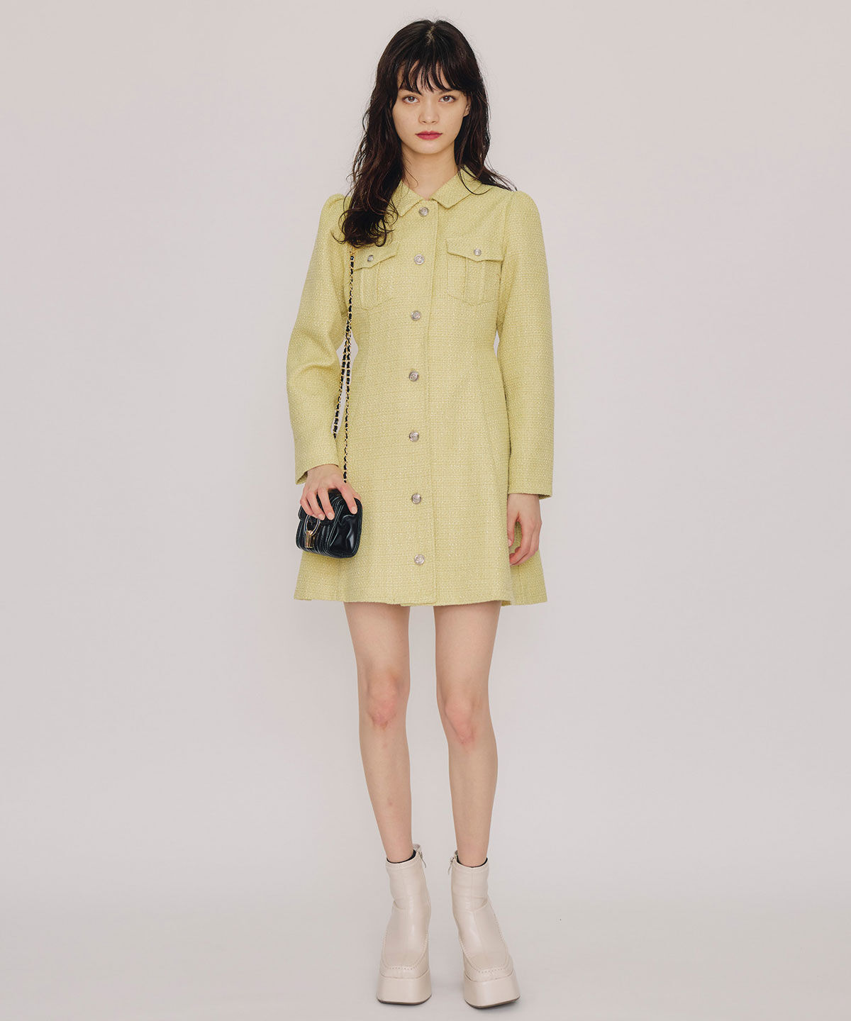 REDYAZEL「エンブレムボタンツイードシャツミニワンピース」|ワンピース|
