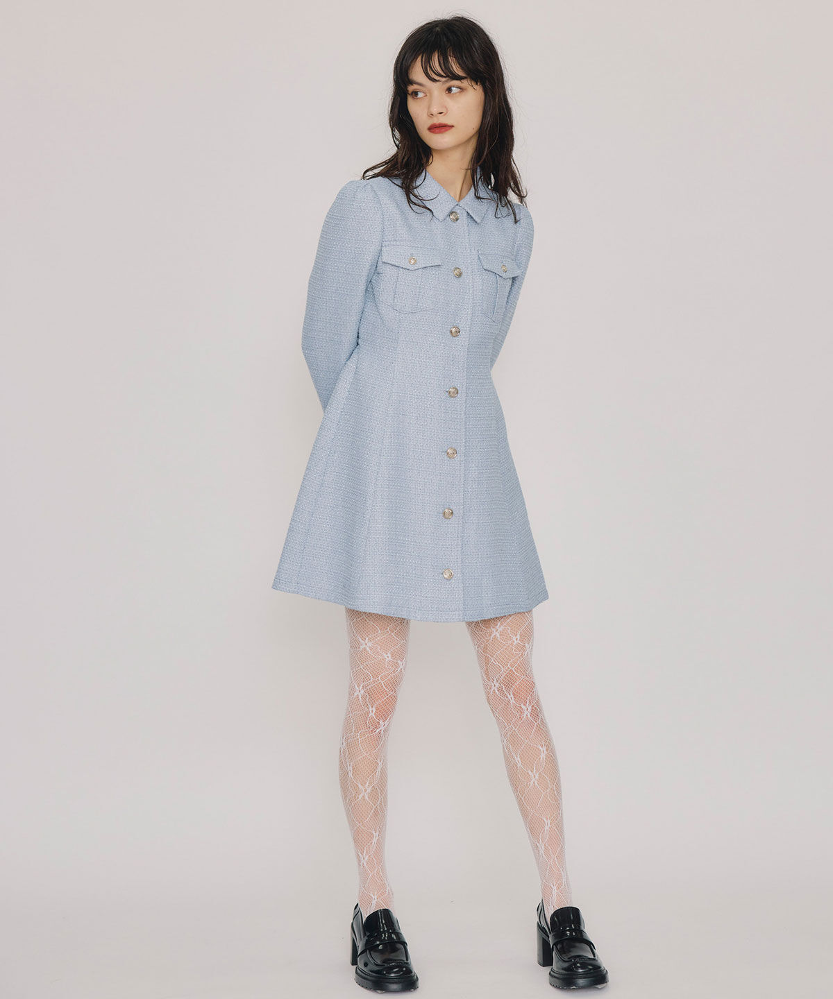 REDYAZEL「エンブレムボタンツイードシャツミニワンピース」|ワンピース|