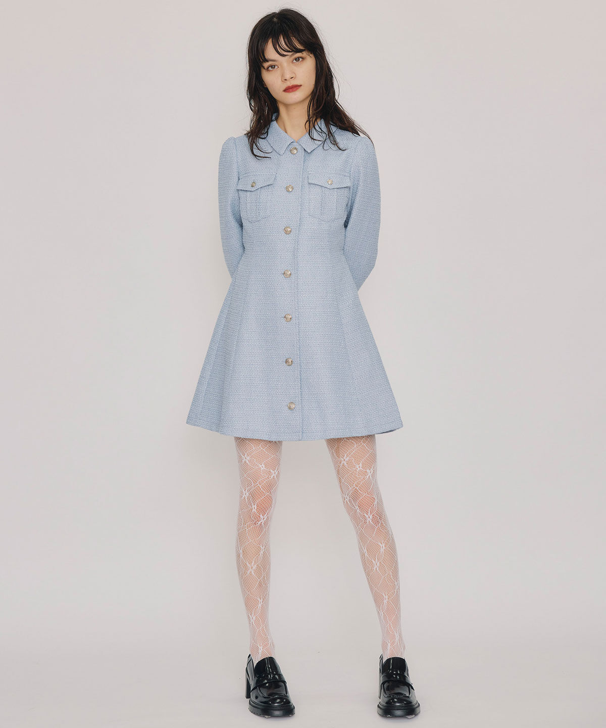REDYAZEL「エンブレムボタンツイードシャツミニワンピース」|ワンピース|