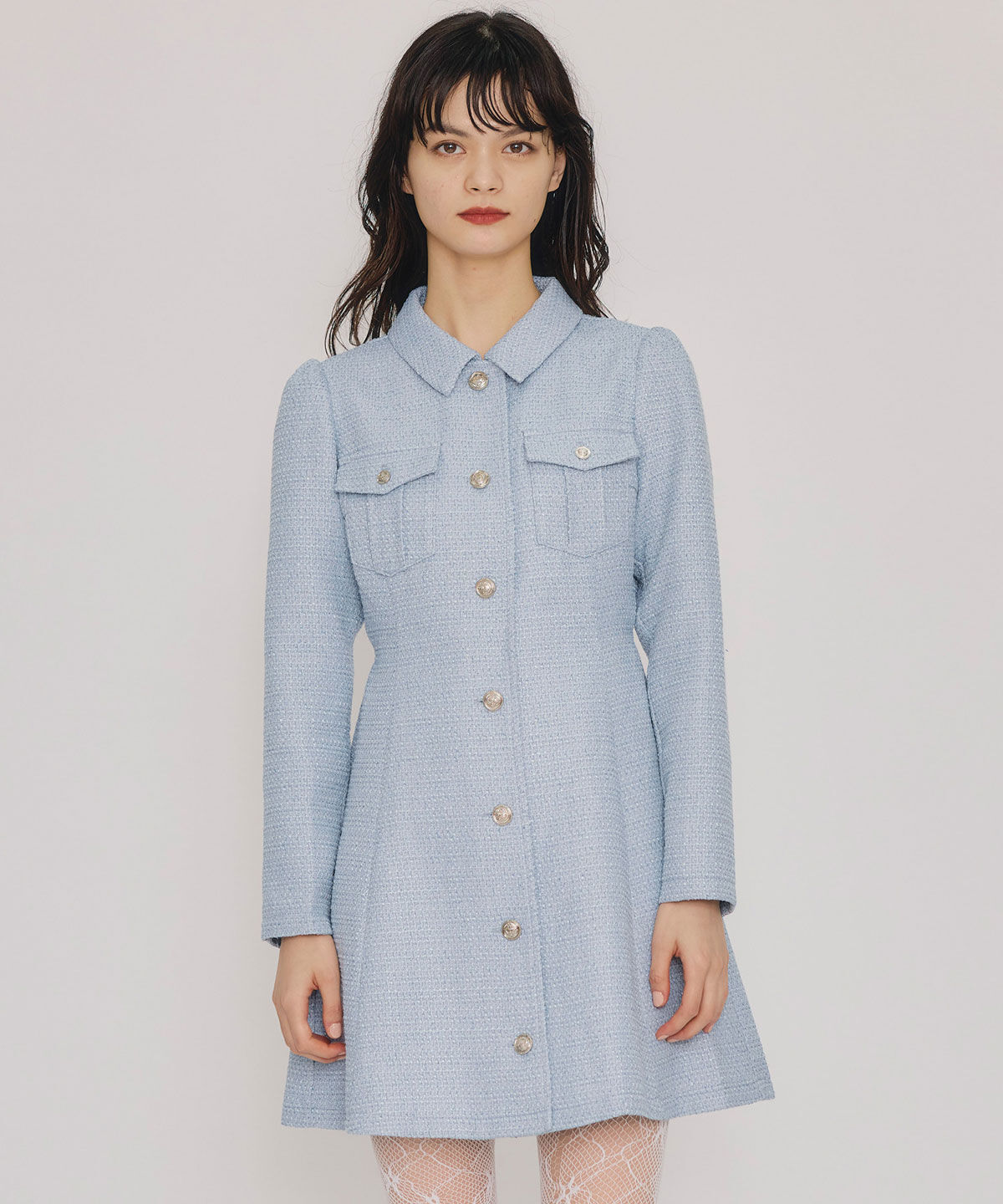 REDYAZEL「エンブレムボタンツイードシャツミニワンピース」|ワンピース|