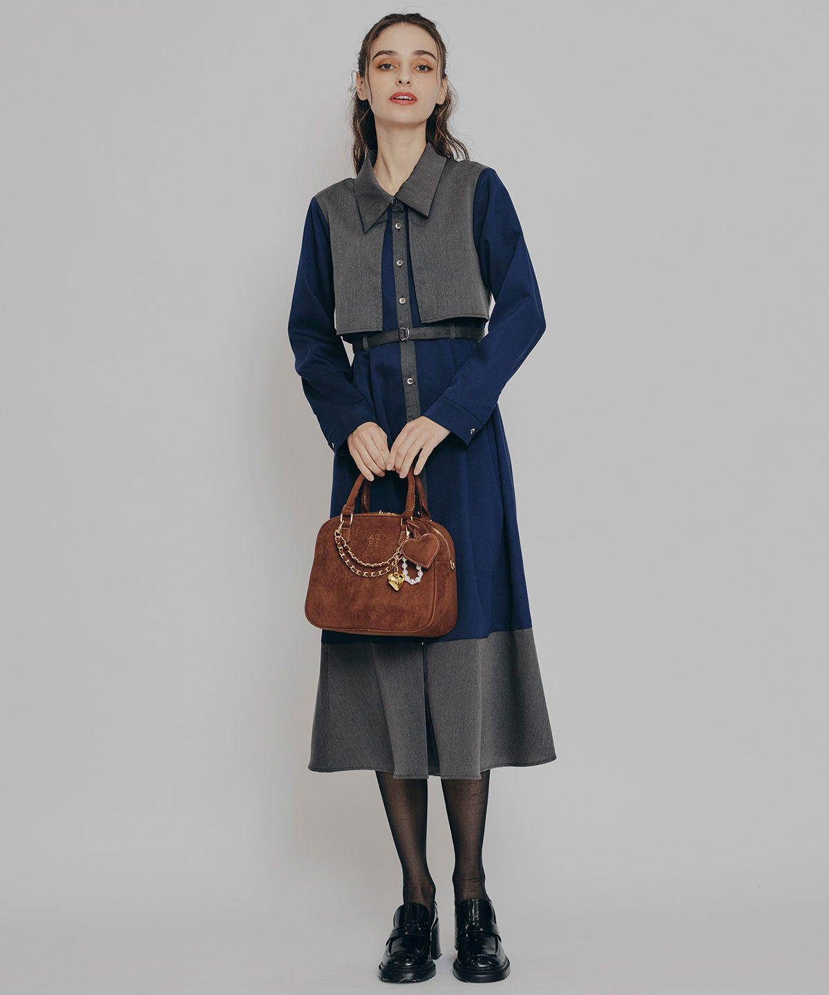 REDYAZEL「カラーブロッキングシャツロングフレアワンピース」|ワンピース|