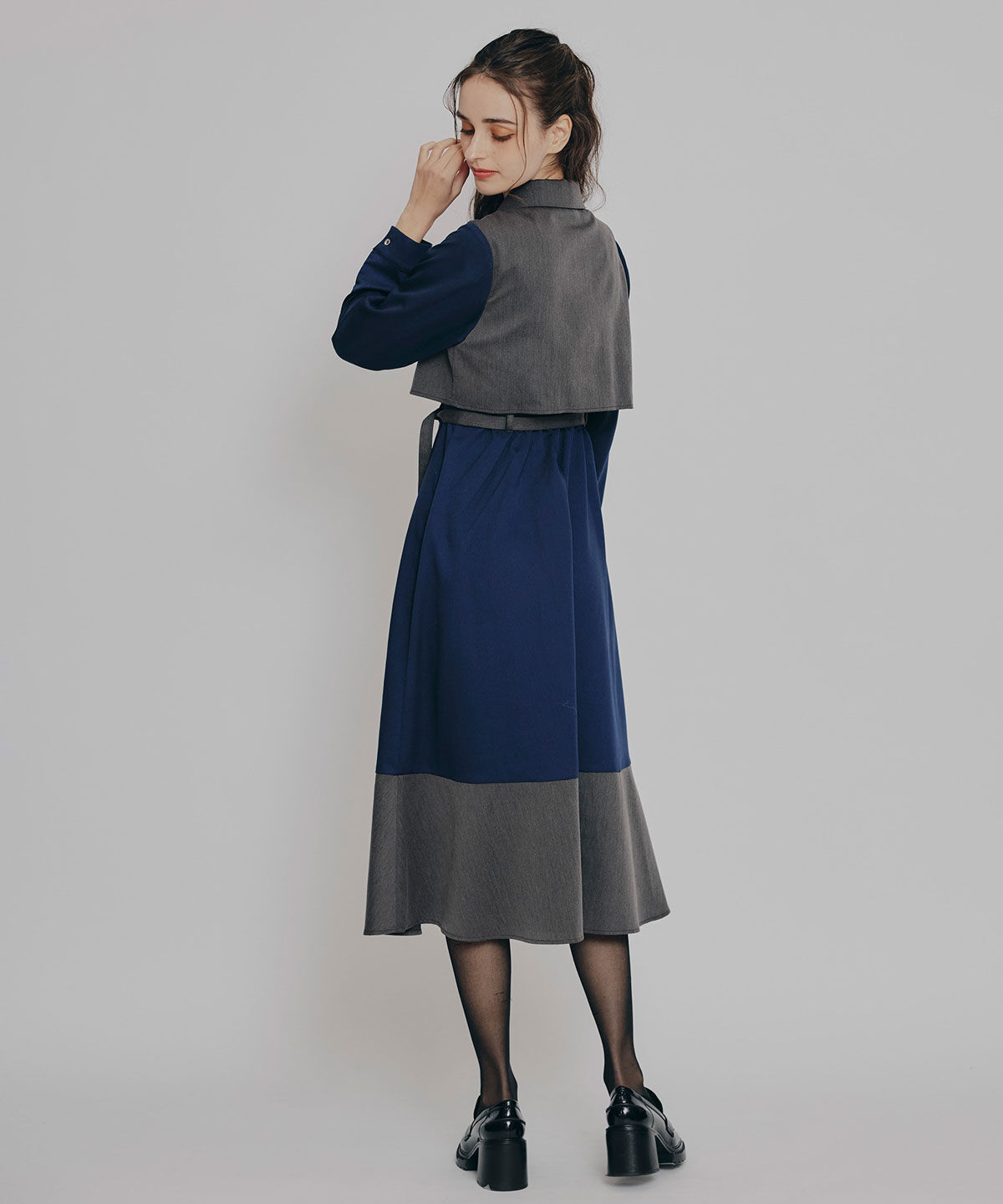 REDYAZEL「カラーブロッキングシャツロングフレアワンピース」|ワンピース|