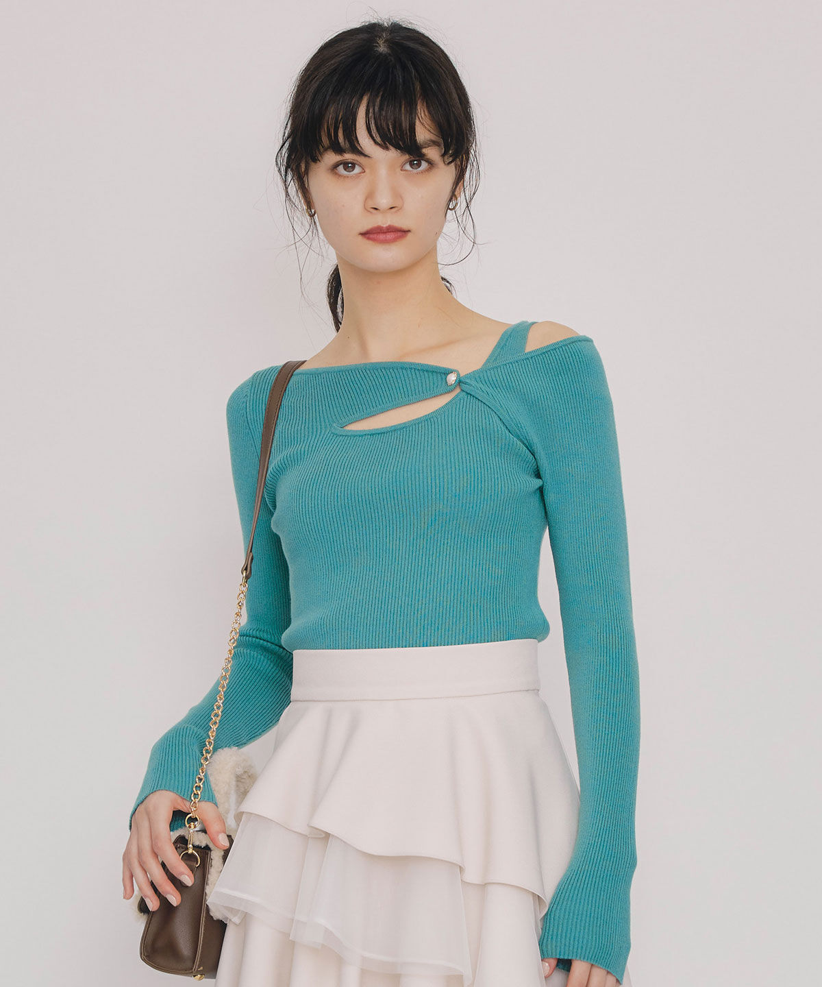 REDYAZEL「アシンメトリーレイヤードライクニットプルオーバー」|ニット・セーター|ブルー