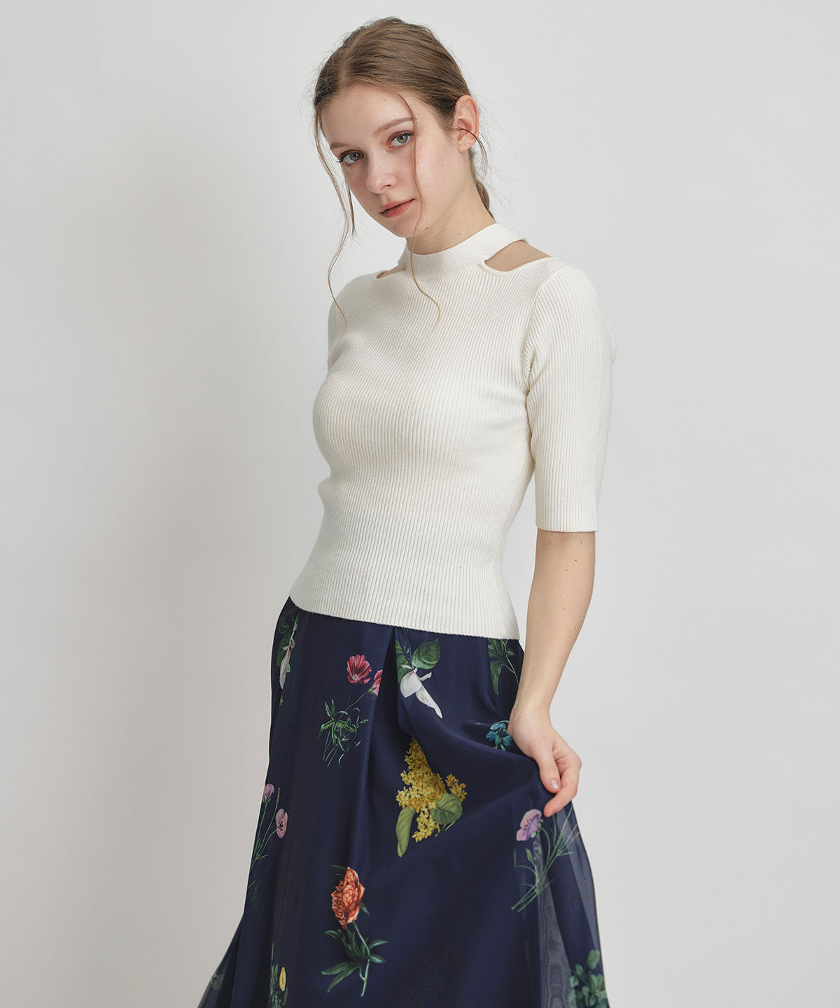 REDYAZEL「シアーフラワータックフレアロングスカート」|フレア|