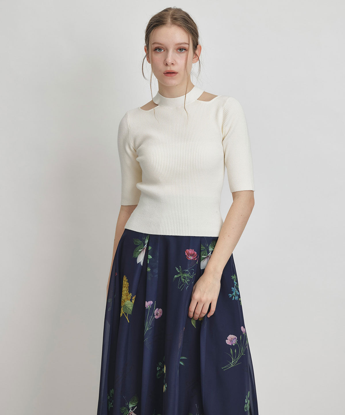 REDYAZEL「シアーフラワータックフレアロングスカート」|フレア|