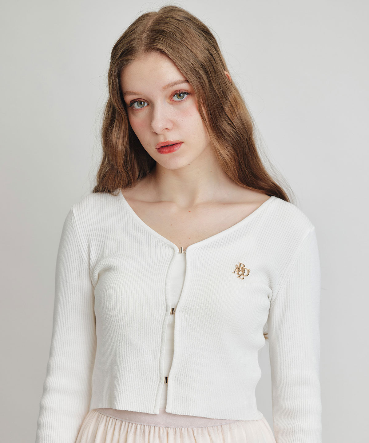 REDYAZEL「ロゴプレートリブニットカーディガン」|カーディガン|