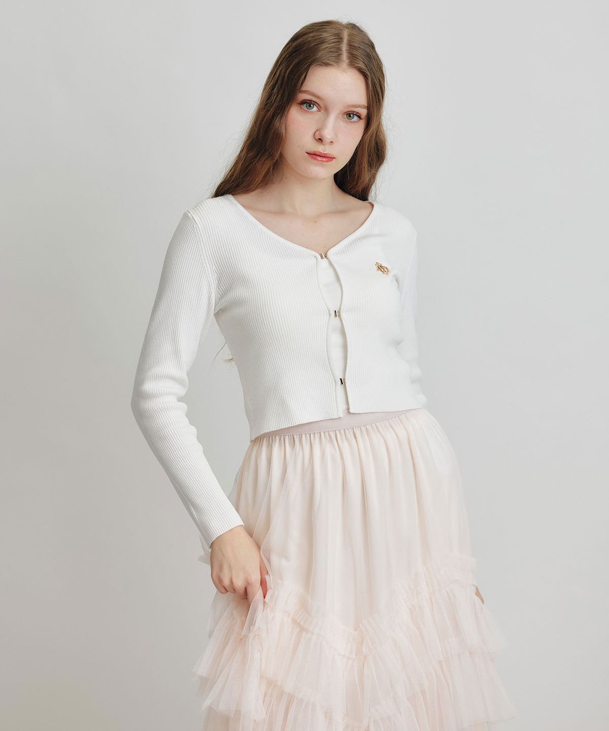 REDYAZEL「ロゴプレートリブニットカーディガン」|カーディガン|