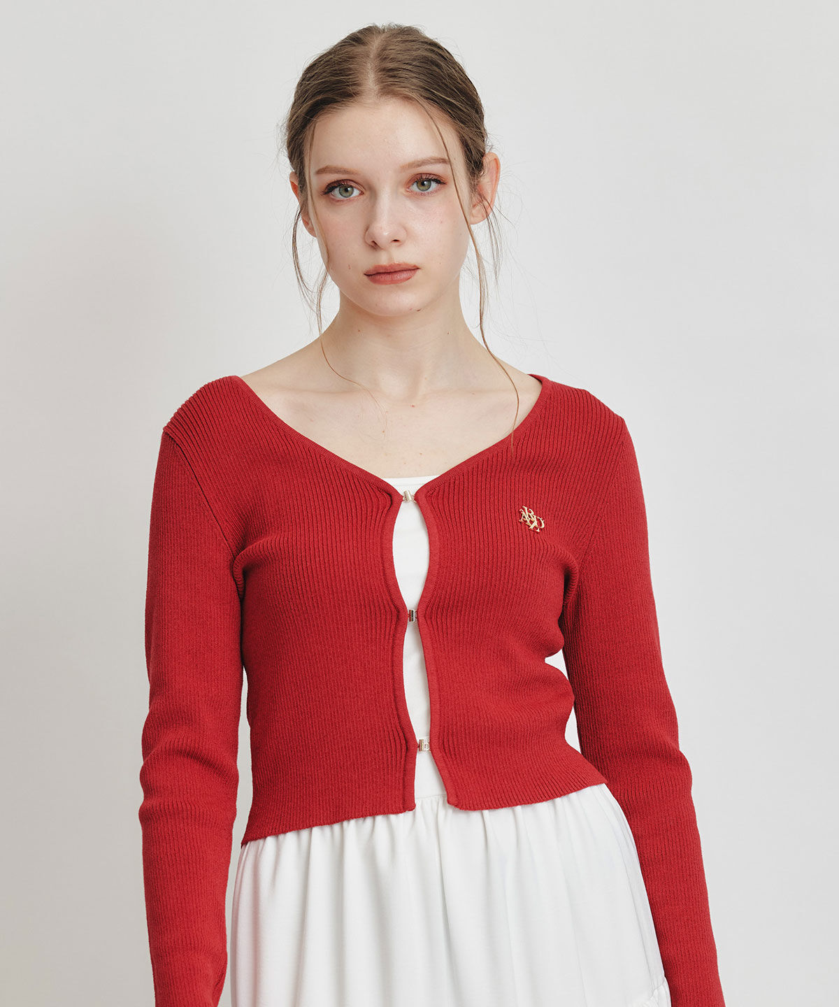 REDYAZEL「ロゴプレートリブニットカーディガン」|カーディガン|