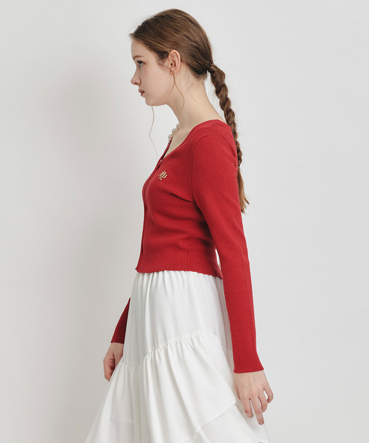 REDYAZEL「ロゴプレートリブニットカーディガン」|カーディガン|