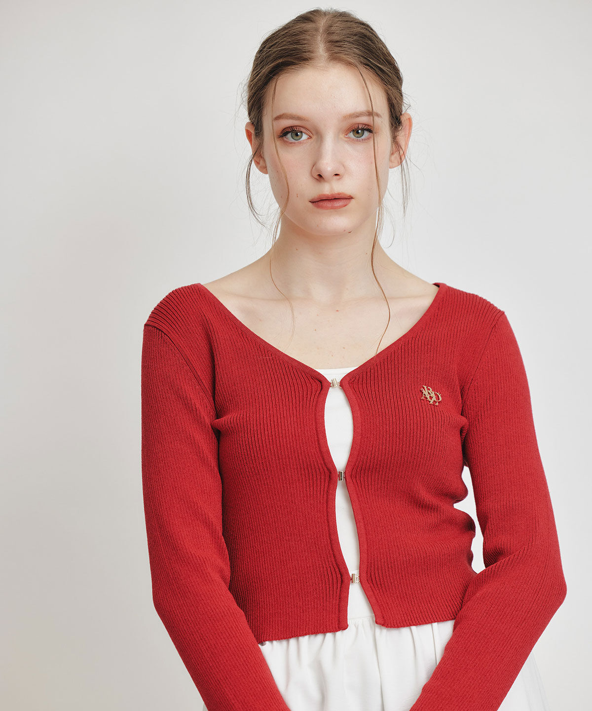 REDYAZEL「ロゴプレートリブニットカーディガン」|カーディガン|