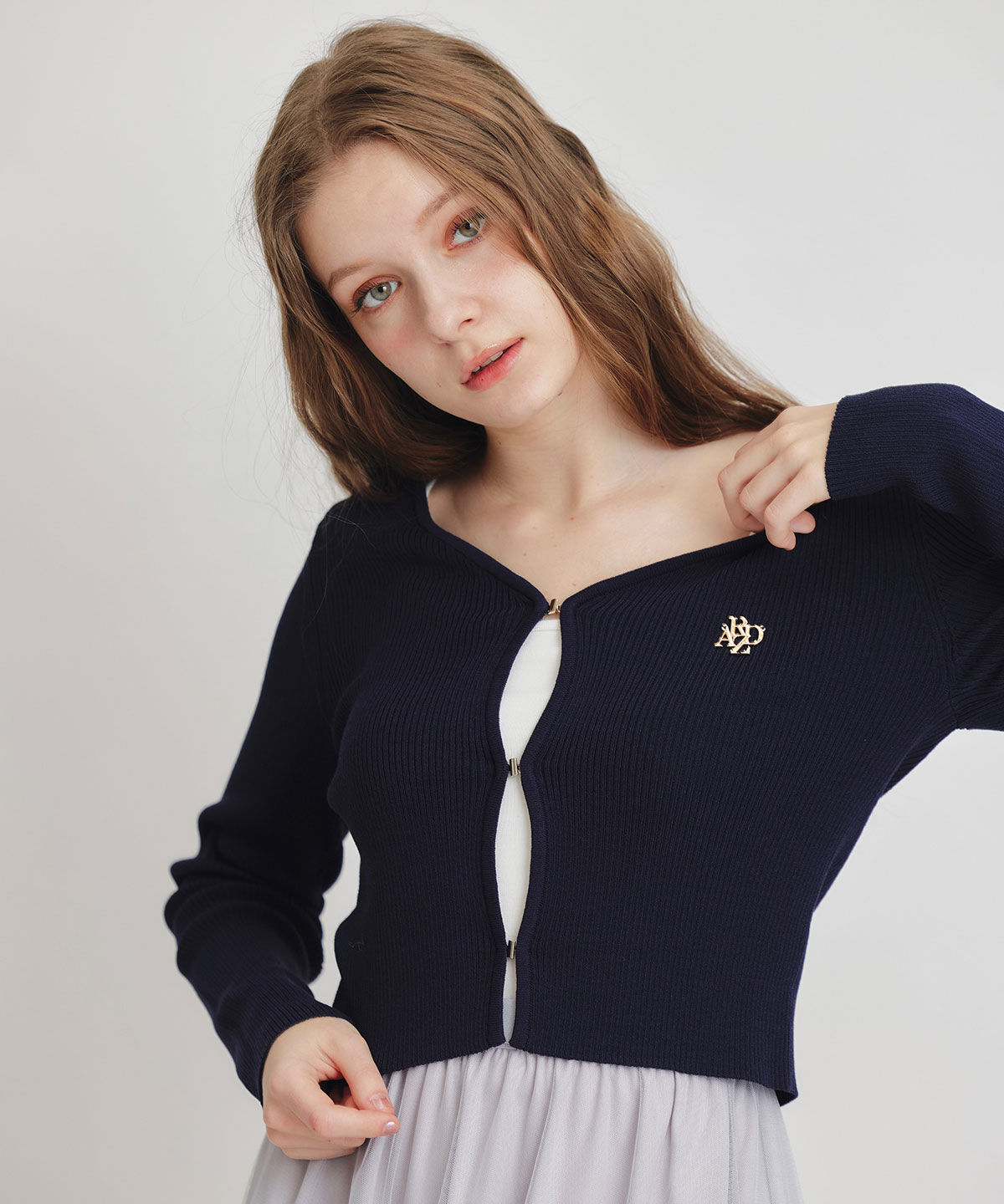 REDYAZEL「ロゴプレートリブニットカーディガン」|カーディガン|