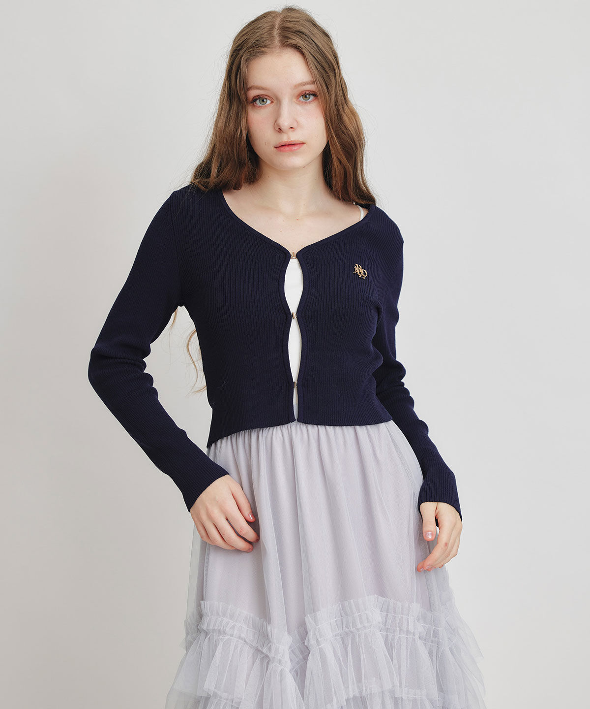 REDYAZEL「ロゴプレートリブニットカーディガン」|カーディガン|