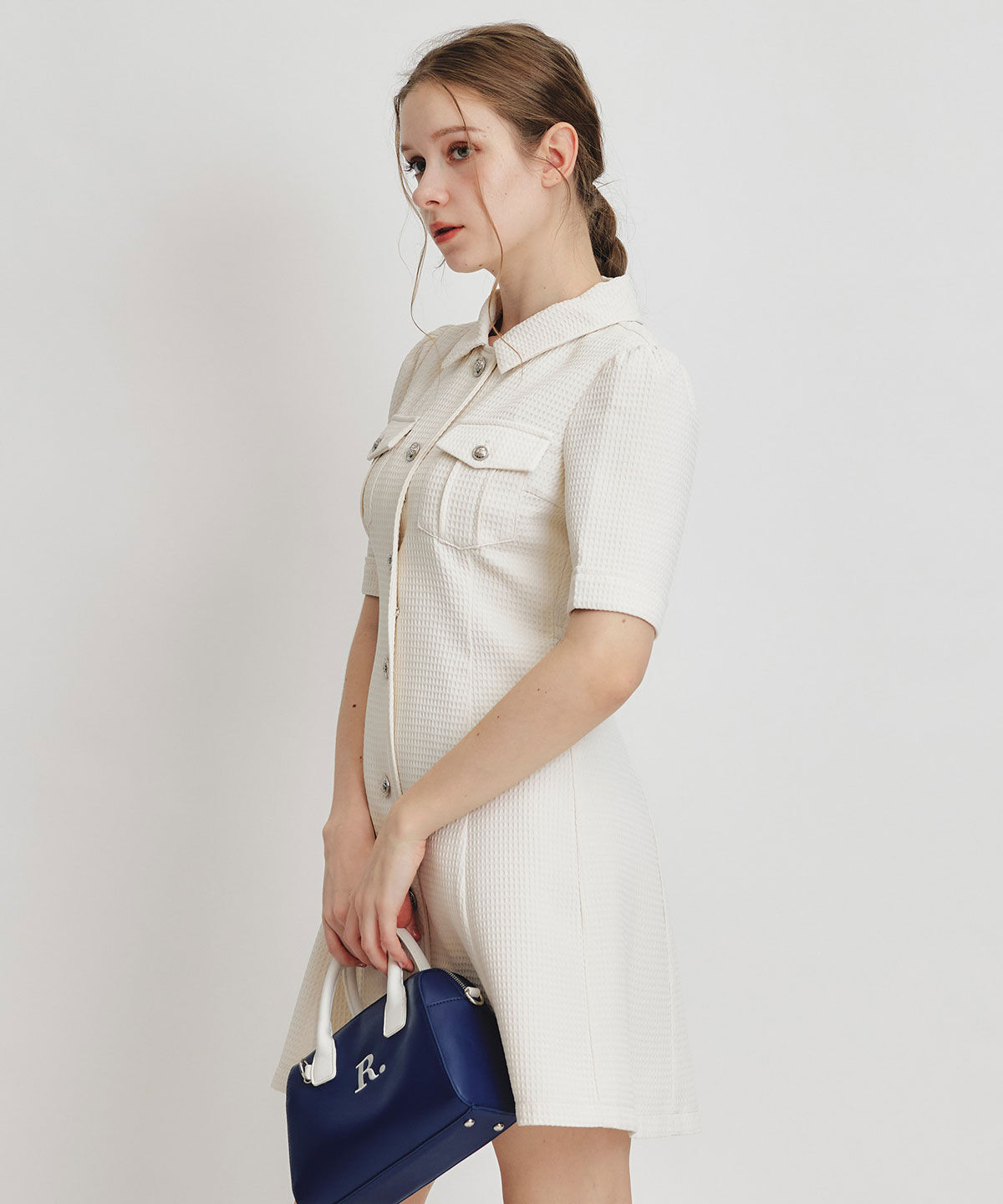 REDYAZEL「エンブレムボタンワッフルミニシャツワンピース」|ワンピース|