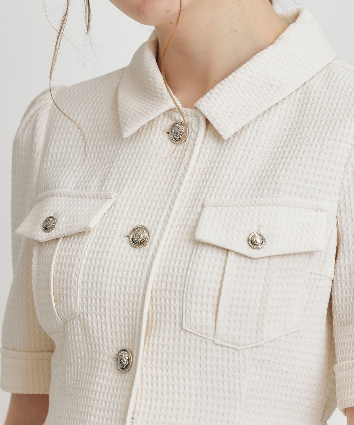 REDYAZEL「エンブレムボタンワッフルミニシャツワンピース」|ワンピース|