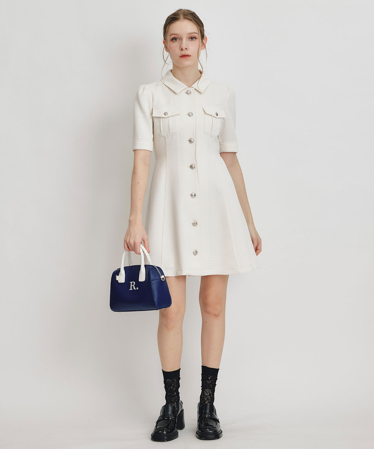 REDYAZEL「エンブレムボタンワッフルミニシャツワンピース」|ワンピース|