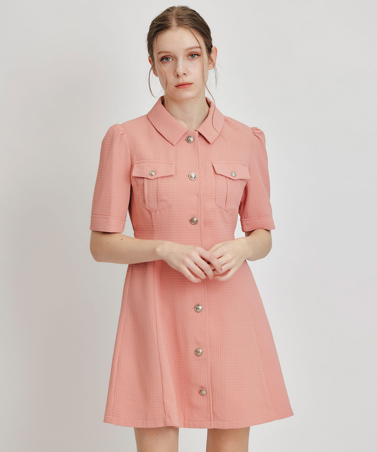 REDYAZEL「エンブレムボタンワッフルミニシャツワンピース」|ワンピース|