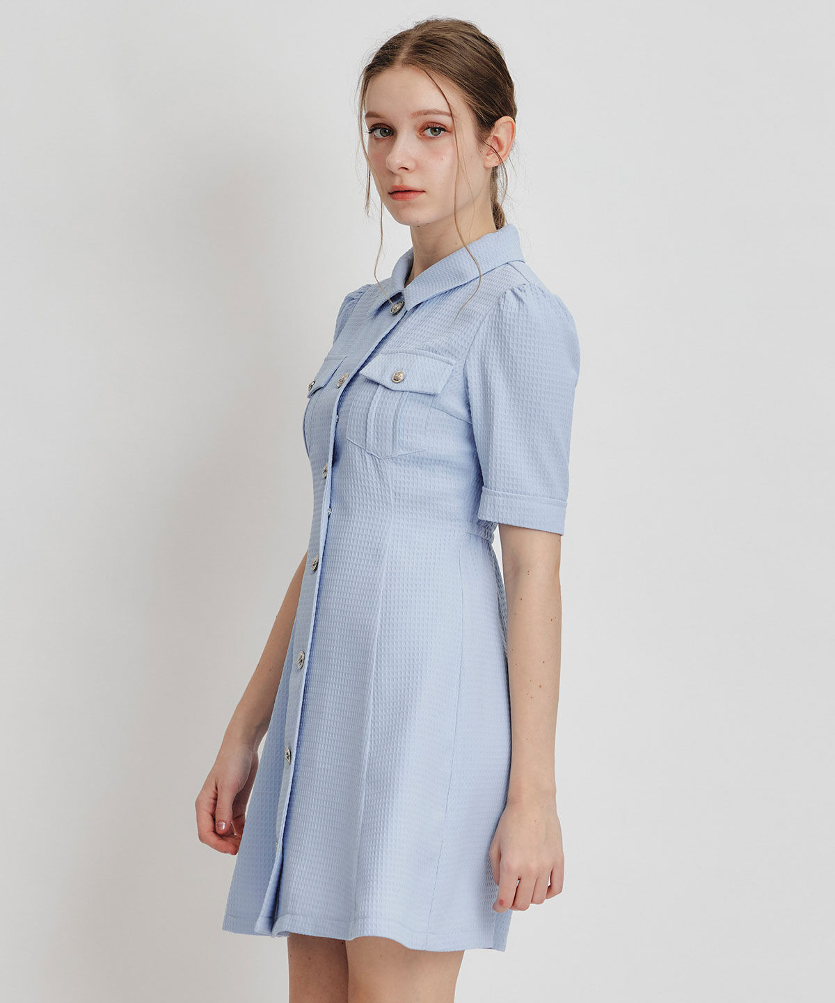 REDYAZEL「エンブレムボタンワッフルミニシャツワンピース」|ワンピース|