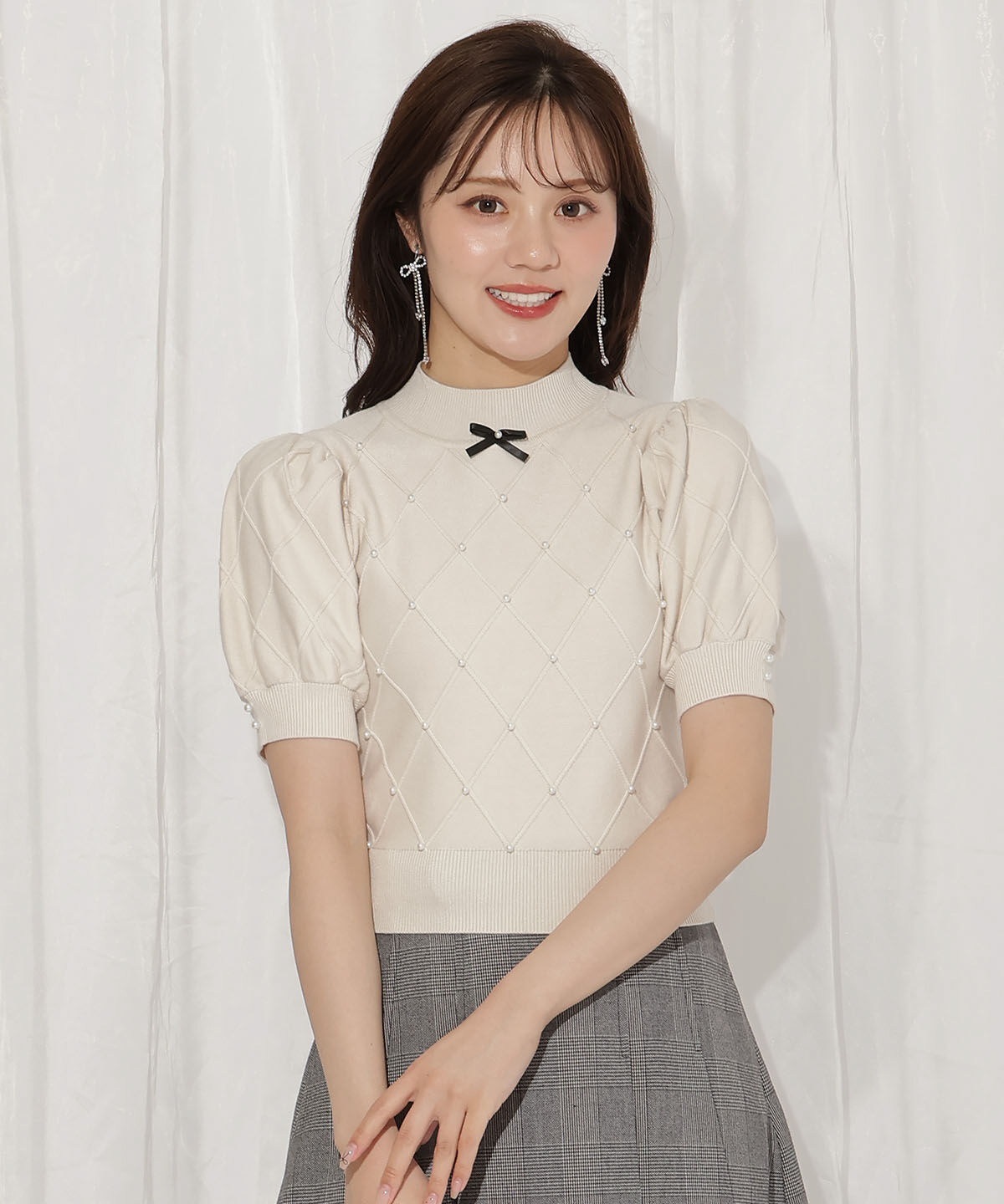 WILLSELECTION「ダイヤ柄パールパフニット」|ニット・セーター|