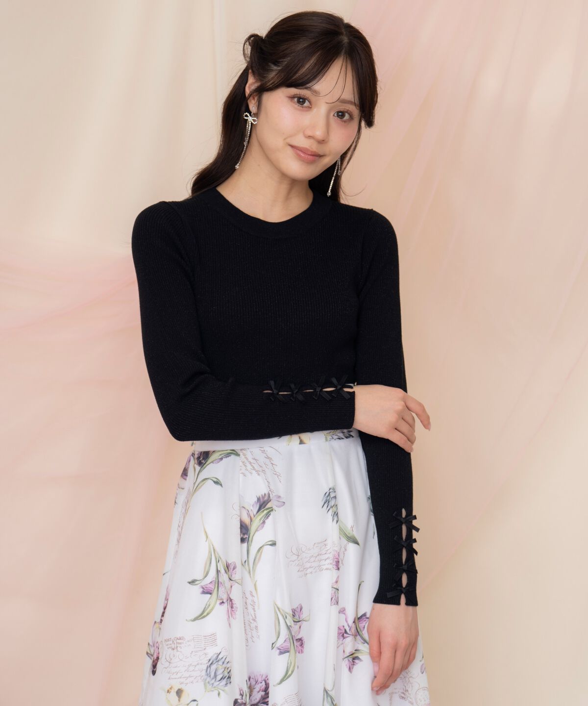 WILLSELECTION「袖リボンボトルネックニット」|ニット・セーター|ブラック