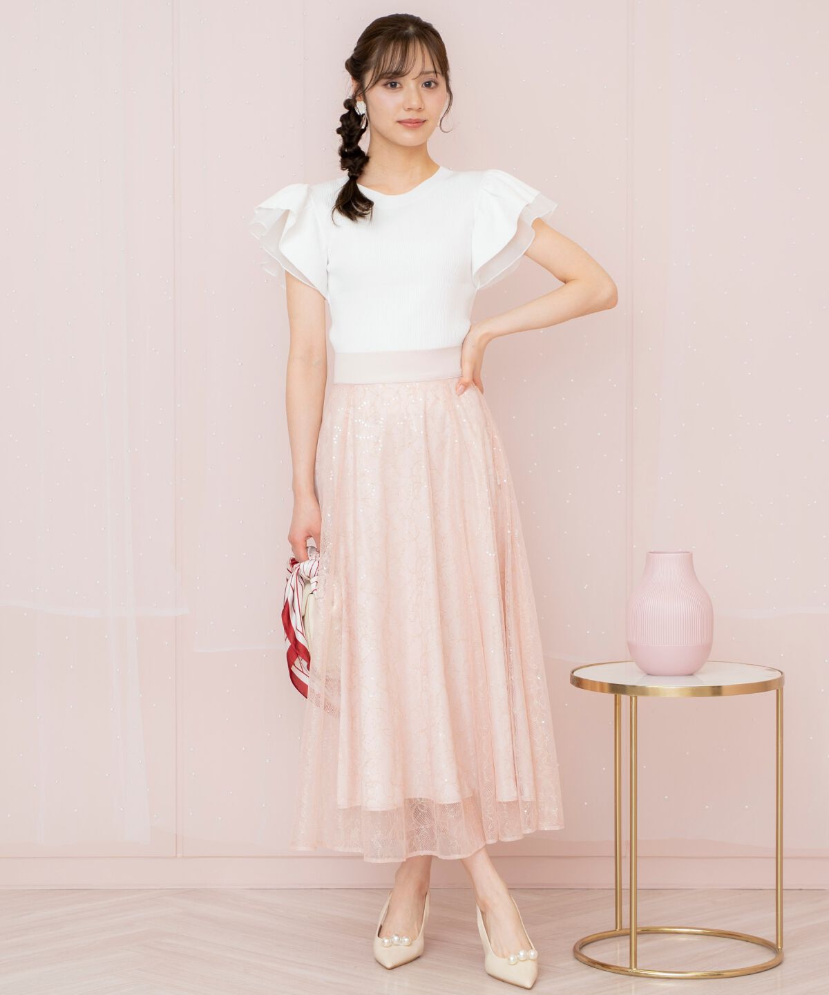 WILLSELECTION「スパンコール付きチュールスカート」|フレア|