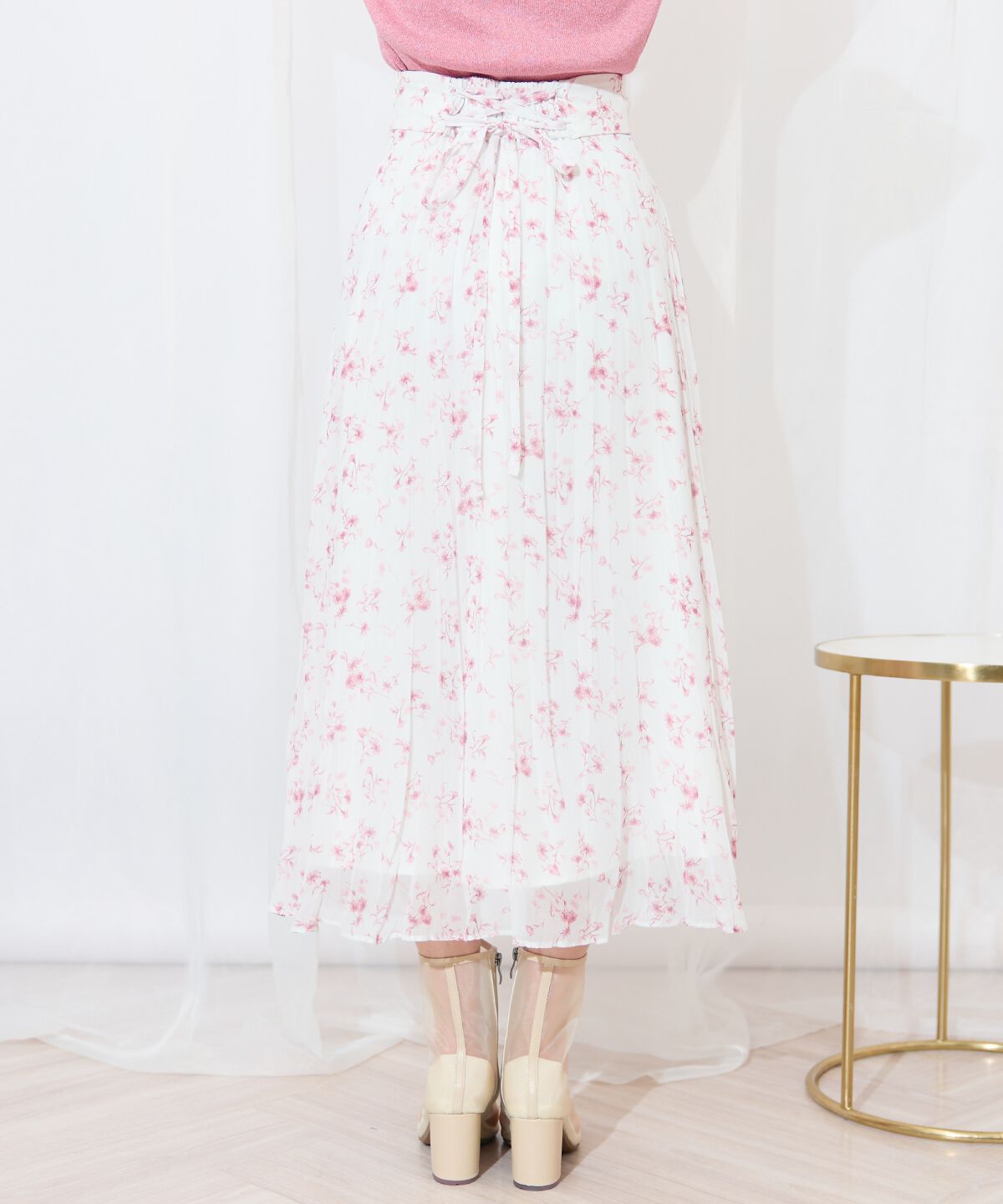 WILLSELECTION「ランダムプリーツフラワースカート」|フレア|