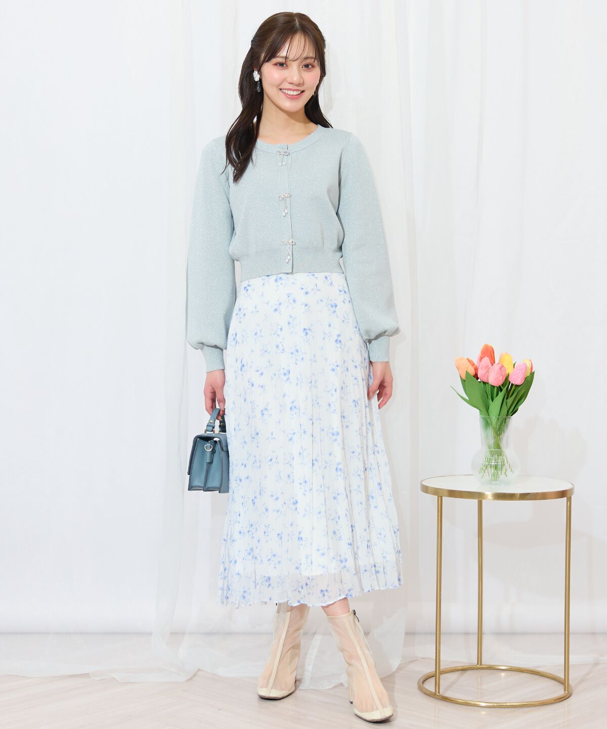 WILLSELECTION「ランダムプリーツフラワースカート」|フレア|