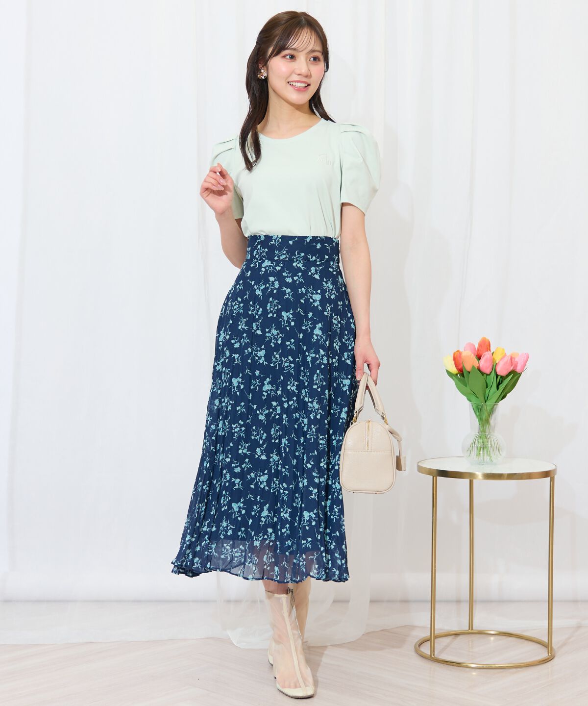 WILLSELECTION「ランダムプリーツフラワースカート」|フレア|