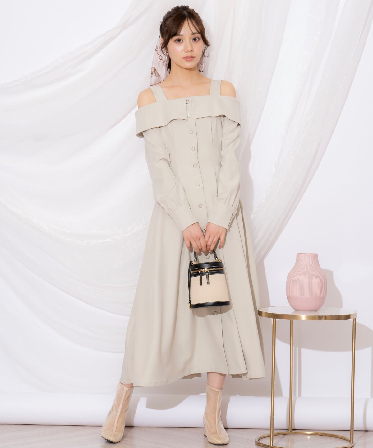 WILLSELECTION「ショルダーリボンタックウエストシャツワンピース」|ワンピース|