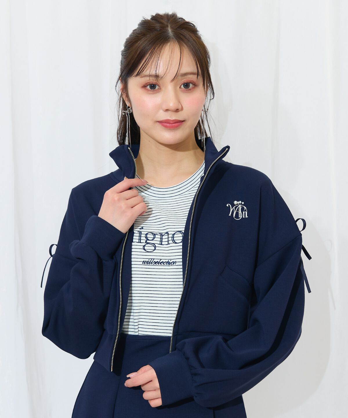 WILLSELECTION「ロゴ刺繍リボントラックジャケット」|パーカー|ネイビー