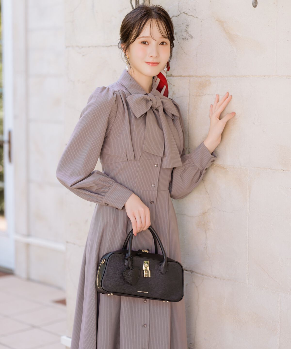 WILLSELECTION「リボンタイコルセットシャツワンピース」|ワンピース|Brown/borderｽﾄﾗｲﾌﾟ