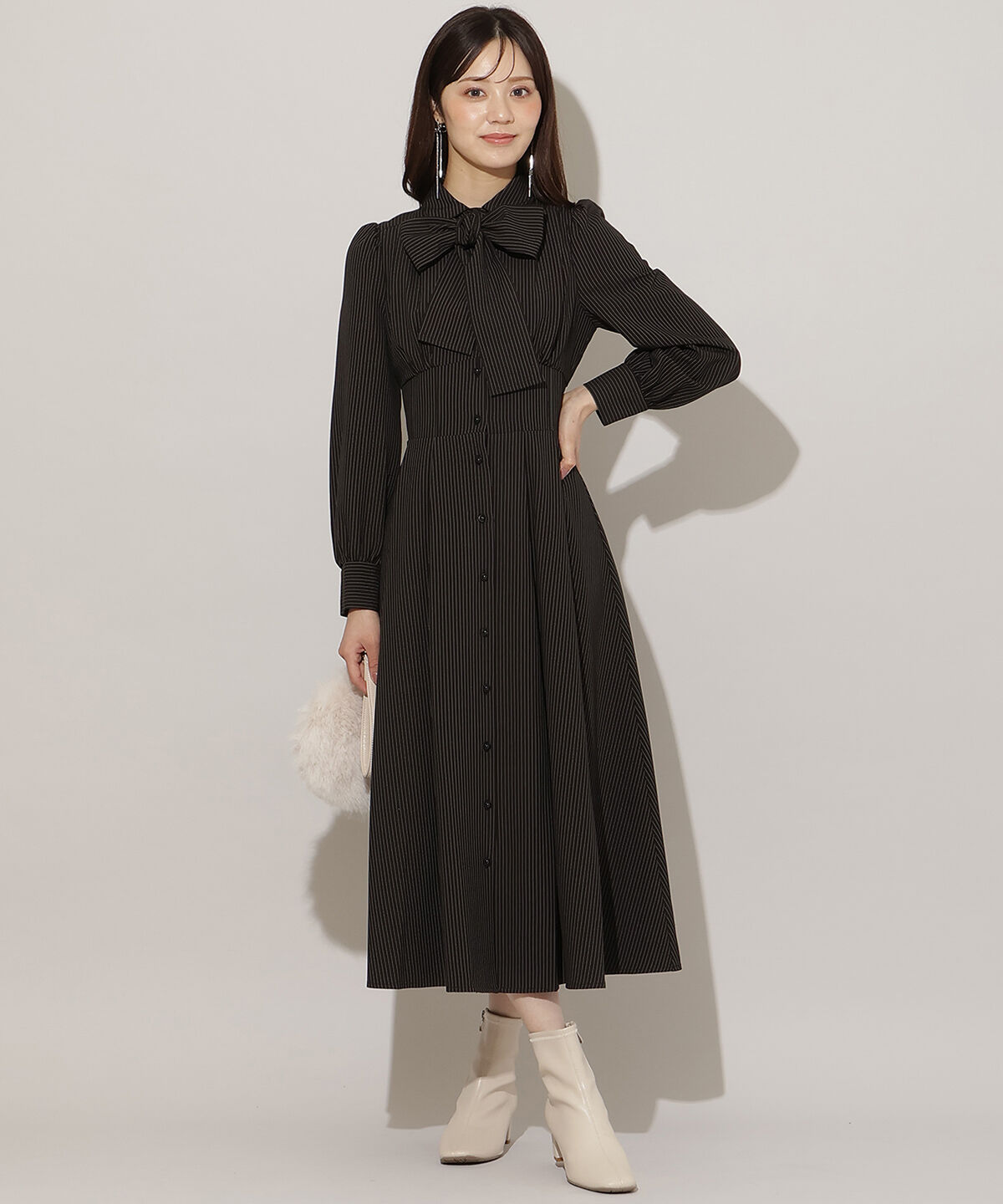 WILLSELECTION「リボンタイコルセットシャツワンピース」|ワンピース|black/borderｽﾄﾗｲﾌﾟ