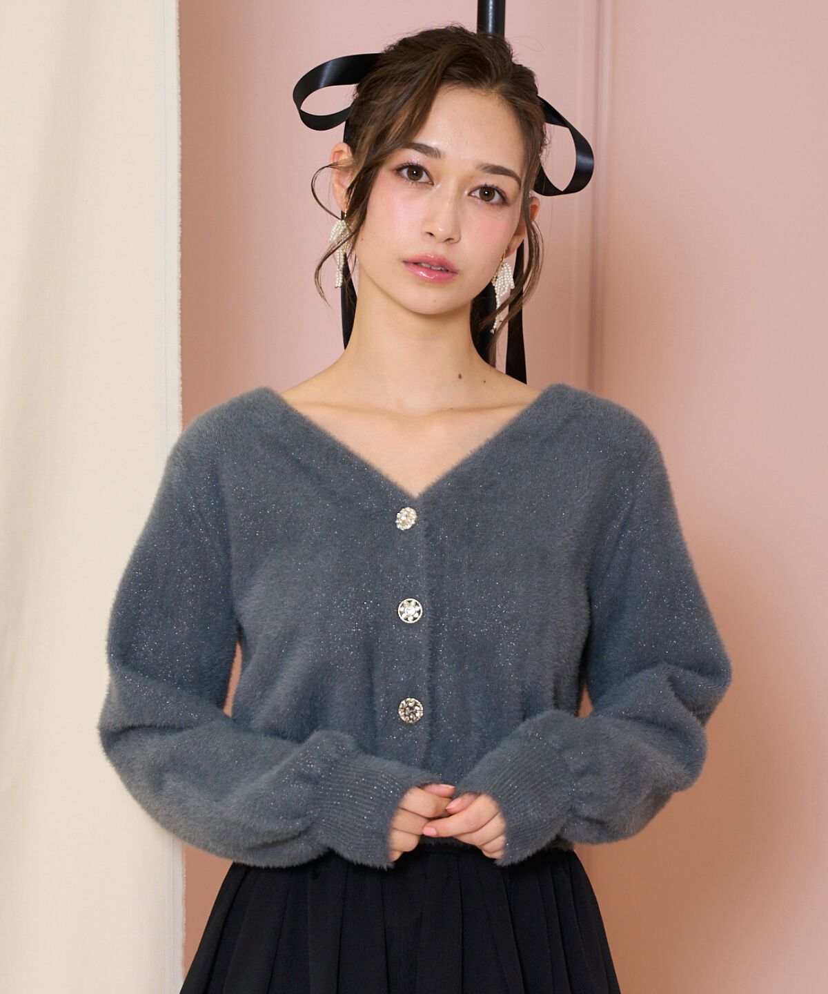 WILLSELECTION「アソートボタンラメフェザーカーディガン」|カーディガン|ﾁｬｺｰﾙｸﾞﾚｰ