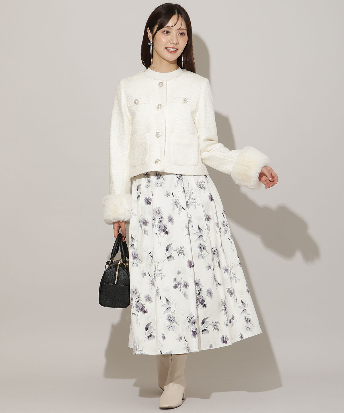 WILLSELECTION「ノーカラーブークレショートコート」|ノーカラーコート|