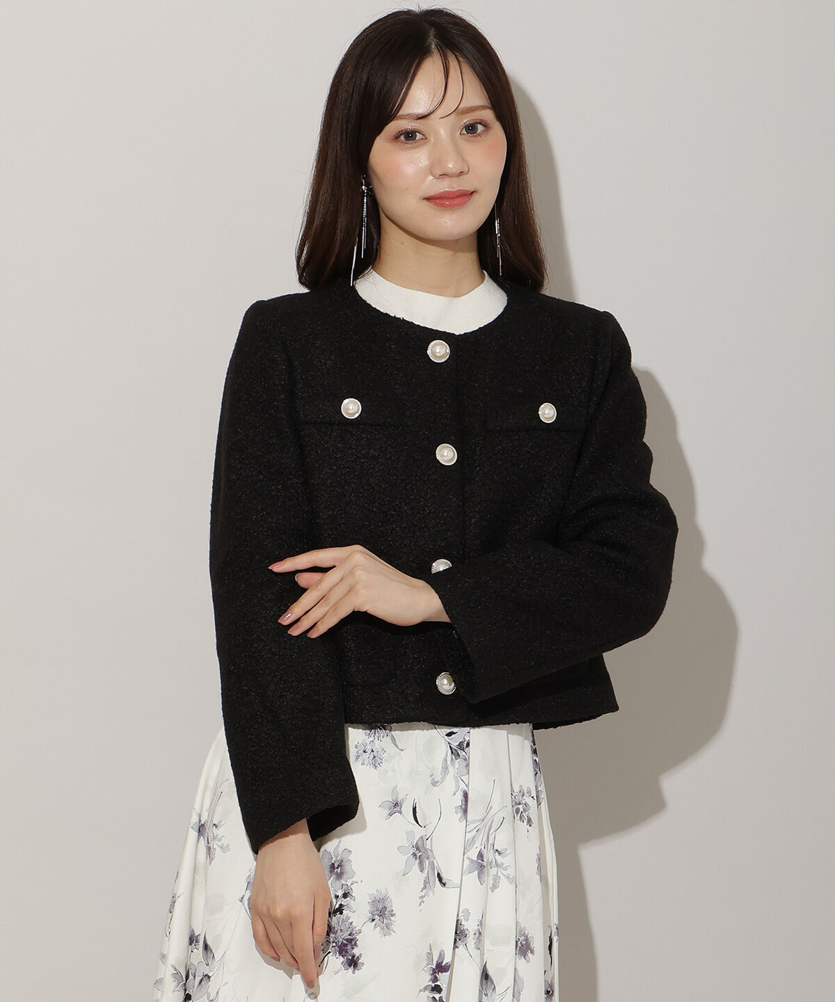 WILLSELECTION「ノーカラーブークレショートコート」|ノーカラーコート|