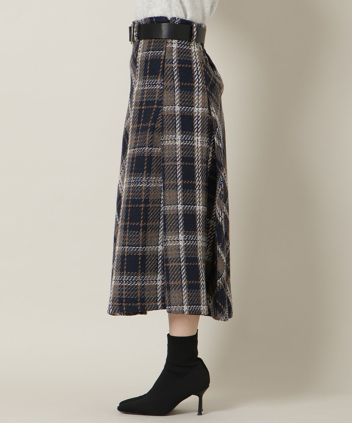 WILLSELECTION「ベルト付きツイードミディ丈スカート」|フレア|