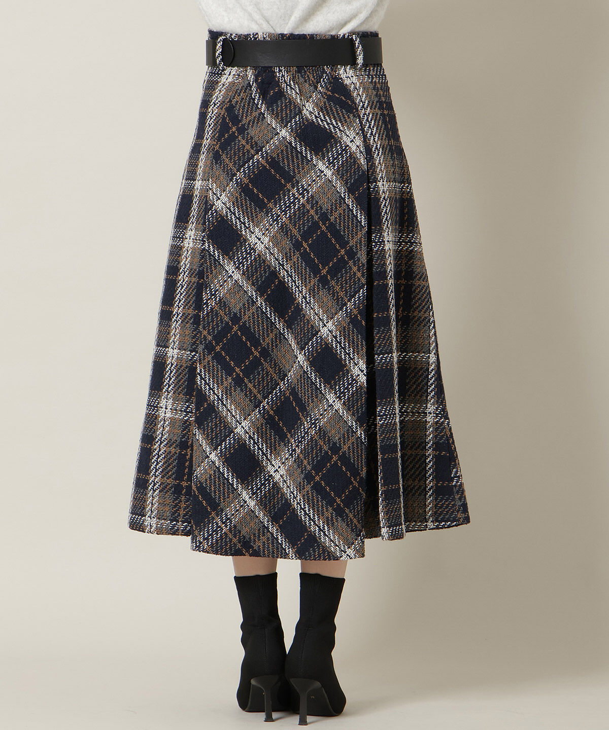 WILLSELECTION「ベルト付きツイードミディ丈スカート」|フレア|